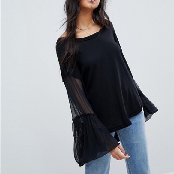 Free People mesh bell sleeve shirt - Picture 1 of 5
